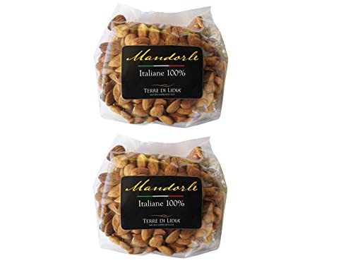 Terre di Lidia - Mandorle dolci grezze sgusciate (2 Confezioni da 500g) - Ricche di fibre, vitamine e proteine e sali minerali - Produzione 100% italiana: Pug