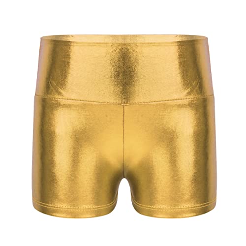 Kids Girls Shiny Metallic Gymnastics Dance Booty Shorts High Waist Bottoms Athletic Workout Sports Shorts