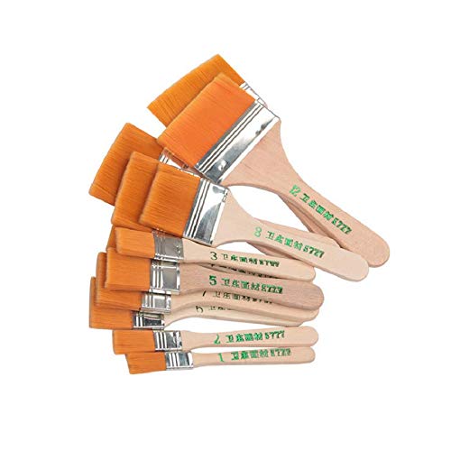 OKUSU-JP ペイントブラシ 12本セット 画筆 ナイロン製 油絵筆 多用途 ペイント刷毛 水彩画 デザイン画 アクリル画 装飾 ブラウン 落書き 日本画 ガッシュ塗装用 イエロー