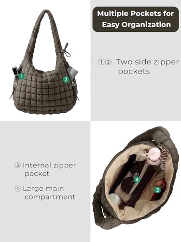 Image of Puffer Quilted Tote Bag for Women Nylon Crossbody Bags Puffy Purse Hobo Large Shoulder Bag Trendy
