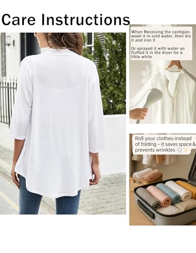 Image of Yekaty Women Cardigan 3 /4 Sleeves Open Front Lightweight Cardigan Draped Ruffles Knit Cardigan