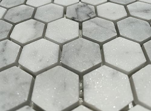 Stone Center Online Carrara White Marble 1 Inch Hexagon Mosaic Tile Honed Kitchen Bath Wall Floor Backsplash Shower (1 Sheet) #TOP5