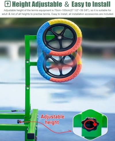Tennis Training Equipment,with Wheels, Adjustable for Topspin/Backhand Swing Practice,for Self Tennis-Pracitce Beginner