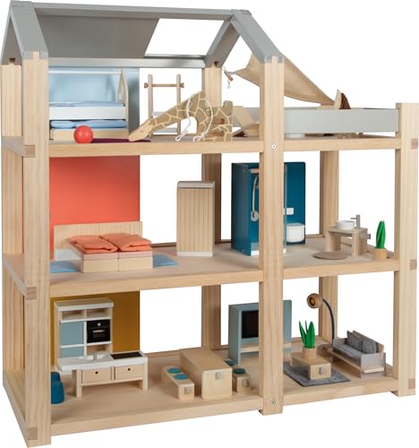 Small Foot Puppenhaus aus Holz, Naturfarben – 3-stöckig mit Dachterrasse...