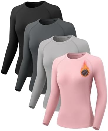 4 Pack Thermal Long Sleeve Shirts for Women Fleece Lined Compress...