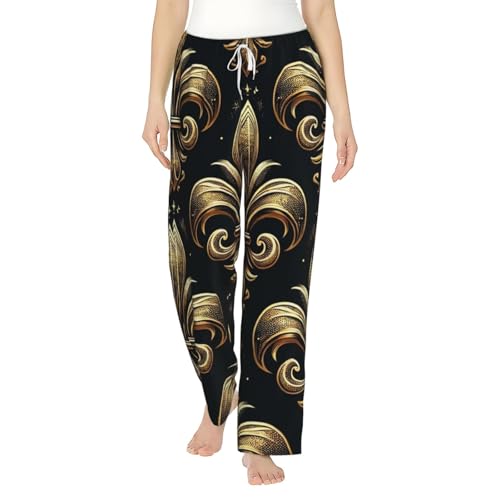 Pantalon de pyjama en polaire de luxe motif fleur de lis pour femme élégante