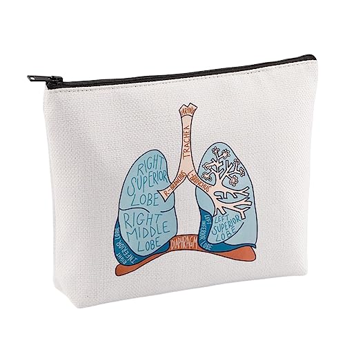 VAMSII Respiratory Therapist Makeup Bag RT Student Graduation Gift Lung Therapist Gift for Pulmonologist Lung Doctor Gift Travel Bag (Beige)