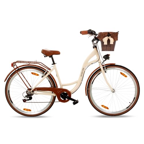 Goetze Mood 28 Zoll Damen Citybike, 18 Zoll Tiefeinsteiger Stahlrahmen, 7-Gang Kettenschaltung, doppelte V-Bremsen, LED-Beleuchtung, Rattankorb, Komfortsattel, mit Seitenständer & Klingel Goetze Mood 28 Zoll Damen Citybike, 18 Zoll Tiefeinsteiger Stahlrahmen, 7-Gang Kettenschaltung, doppelte V-Bremsen, LED-Beleuchtung, Rattankorb, Komfortsattel, mit Seitenständer & Klingel
