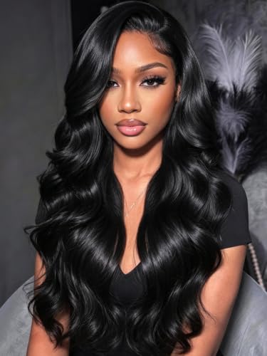 Image of KLAIYI Loose Body Wave Pre Everything Glueless 13x4Lace Front Wigs Human Hair Layered Face Framing Side Bang Drawstring Pre Plucked Bleached Bye Bye Knots 3S Ready to Wear and Go Wig for Women 24Inch