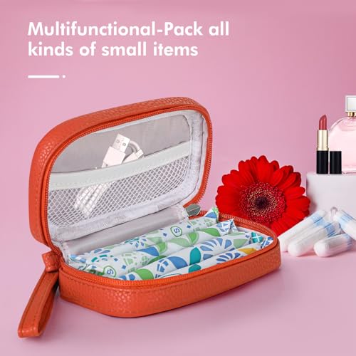 Image of Portable Tampon Organizer - Beige PU Pouch with Handle & Zipper for Women's Period Bags