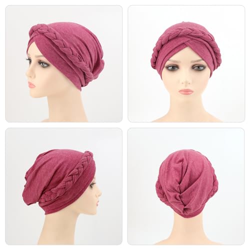Image of DRESHOW Turban Pre-Tied Twisted Hat Thread African Head Wraps for Black Women Chemo Cancer Cap Braid Hair Cover