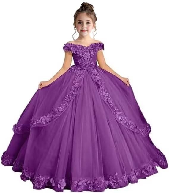 Flower Girl Dresses for Wedding Off Shoulder First Communion Dress Lace Appliques Pageant Party Prom Ball Gown
