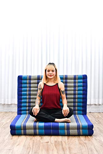 Image of Leewadee Trifold Mattress XL - Comfortable Thai Massage Pad, Foldable Relaxation Floor Mattress Filled with Kapok, Perfect to Use as a Sleeping Mat 79 x 39 inches, Blue