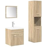 HFXHIJXQ Badmöbel Set 4-TLG. Sonoma Eiche Holzwerkstoff mit Waschbecken und Spiegel 41 x 38,5 cm Modernes Design mit viel Stauraum komplett für kleine Badezimmer und Gäste WC