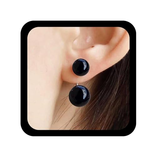 Allereya Boho En Perles Boucles D'oreilles Clou En Perles Noires Boucles D'oreilles Boules En Onyx Boucle Perle Double Face Perle Rondes Dangle Front Back...