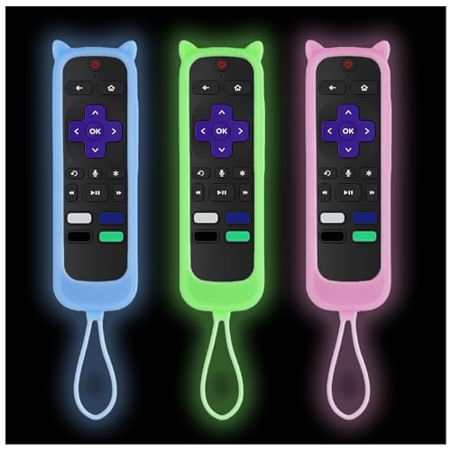 Gavyqier Paquete de 3 fundas para control remoto Roku con diseño de orejas de gato, funda protectora universal de silicona para Hisense Roku Onn Roku TV Roku Express 4K+ Streaming Stick 4K 2021 funda