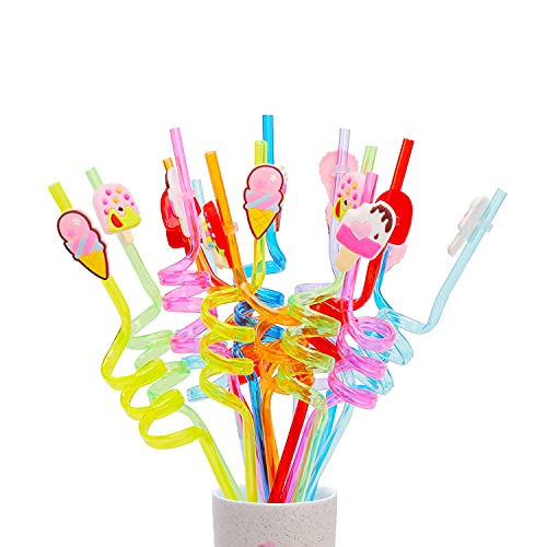 Jellydog Toy 16 Reusable Ice Cream Straws for Birthday Party Supplies, Ice Cream Summer Party Favors, Ice Cream Drinking Plastic Straws,Ice Cream Party Supplies,Party Decorations for Kids Girls