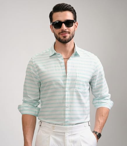 Image of IndoPrimo Men's Striped Casual Shirt | Premium Cotton Formal Shirt for Man | Slim Fit Full Sleeve Strip with Pocket | Office, Business & Smart Casual Wear