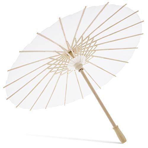 6-Pack White Paper Umbrella Parasols for DIY Crafts, Wedding Decor, and Centerpieces, 15.5