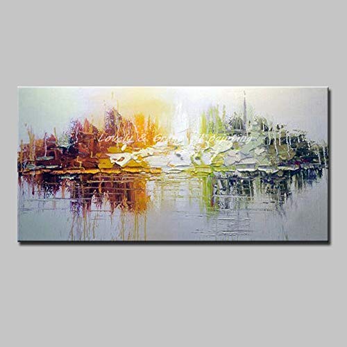 Pintado A Mano La Pintura Al Óleo Sobre Lienzo 100% Pintado A Mano Paisaje Abstracto Verde Blanco Amarillo Pintura Al Óleo Del Arte Moderno En La Lona Cuadros Del Arte De La Pared Para La Decoració