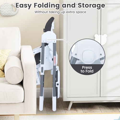 Image of INFANS High Chair for Babies and Toddlers, Foldable Highchair with 7 Different Heights 4 Reclining Backrest Seat 3 Setting Footrest, Removable Tray Built-in Rear Wheels with Locks