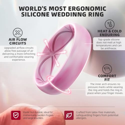 Image of Egnaro 4 /5 /8 Variety Multipack Ergonomic Breathable Bridal Rings Sets, 6mm Wide - 2mm Thick Rubber Wedding bands women, silicone Rings for her with Half Size