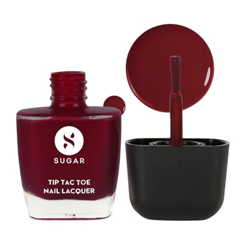 SUGAR Cosmetics Tip Tac Toe Nail Lacquer Classic | Long-lasting, 100% Chip-resistant & Glossy Finish | 10ml – 30 Maroon Meadow – 9ml