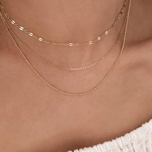 CONRAN KREMIX Waterproof Gold Necklace Layered Necklaces for Women Non Tarnish,18k Gold Plated Stainless Steel Dainty Stack Thin Chain Necklace Set for Women Gifts Jewelry