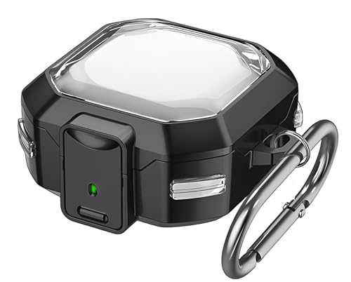 Image of Transparent Lock Armor Case Cover for Samsung Galaxy Buds 4 and 4 Pro, Clear, Shockproof with Heavy Duty Carabiner (Black, Transparent Armor Lock)