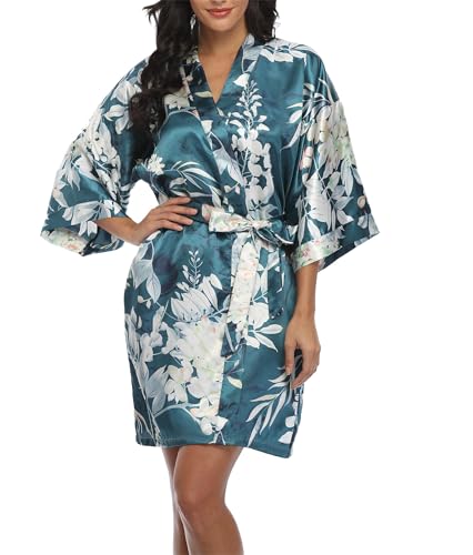Image of Women's Short Satin Robes Lightweight Silky V-Neck Sleepwear Wedding Bridal Party Bride Bridesmaid Bathrobes