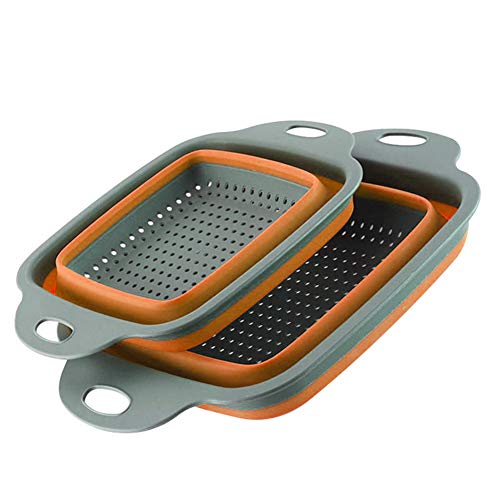 Coladores cuadrados de silicona plegables, coladores Fordable y coladores cuadrados de silicona para cesta de drenaje para cocina, frutas y verduras (naranja)