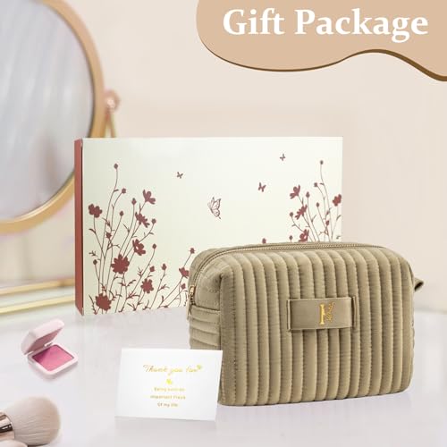 Image of COSHAYSOO Sister Birthday Gifts for Women Best Friend Bestie Friendship Fashion Makeup Bag Make Up Cosmetic Pouch Travel Size Toiletries Skin Care Essentials Organizer Velvet Initial Letter I