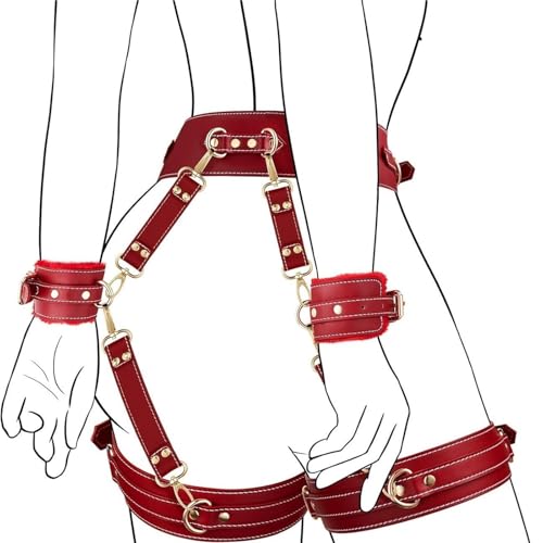 Women Belts Punk Thigh Harness Leather Waist Chain Goth Belt Leg Garter for Party Nightclub Accessoires(Red)