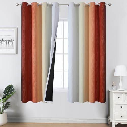 Image of Estelar Textiler Burnt Orange and Greyish White Blackout Ombre Curtains for Bedroom 63 Inches Long, Gradient Light Blocking Thermal Insulated Grommet Drapes for Living Room,52Wx63L,2 Panels