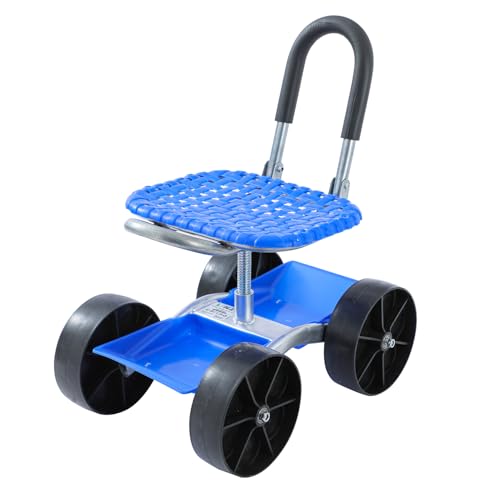 LINZI Werkstattwagen mit Sitz auf Rollen – höhenverstellbarer Drehhocker mit Werkzeugablage – für Outdoor-Arbeiten, Autoaufbereitung, Kfz-Reparatur