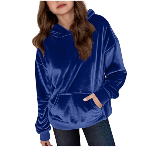 2025 Girl Velvet Hoodies with Front Pocket Long Sleeve High Elastic Sweatshirt Dropped Shoulder Soft Velour Pullover