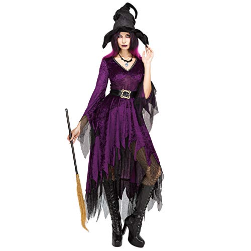 IDS Women Witch Costume Sorceress Dress with Wizard Hat for Halloween Cosplay Party - S Purple