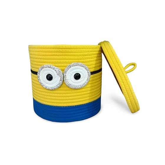 Image of Aroma Brand Kids Lid Basket with Beautiful Characters - Rope Storage Basket for Baby Diaper, Stuffed Animal Storage Bin Rope Basket for Kids Toy, Baby Laundry Baskets with Lid (Yellow Minons)