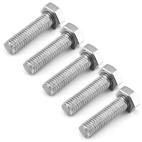 Image of MroMax 5Pcs M8-1.25 x 30mm Hex Head Screws Bolts, 316 Stainless Steel | Fully Threaded, Marine Grade A4-316, Corrosion Resistant, Silver, for Machinery & Marine Hardware, Replacement Fasteners