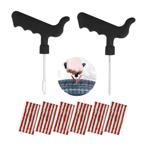 KHGUZ 32PCS Car Tire Repair Kit with Plug, 2PCS T Handle Vehicle Tire Repair Tools with 30PCS Strings, Auto Patch Set to Fix Punctures Plug Flats, Universal for Tractor, ATV, Motorcycle