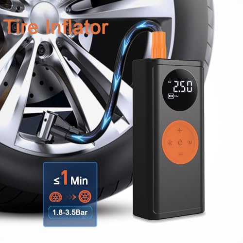Image of Tire Inflator Portable Air Compressor-150PSI Cordless Air Pump with Digital Tire Pressure Gauge,LCD Display & LED Light,for Car,Bike,Motorcycle, E-Bike,Ball