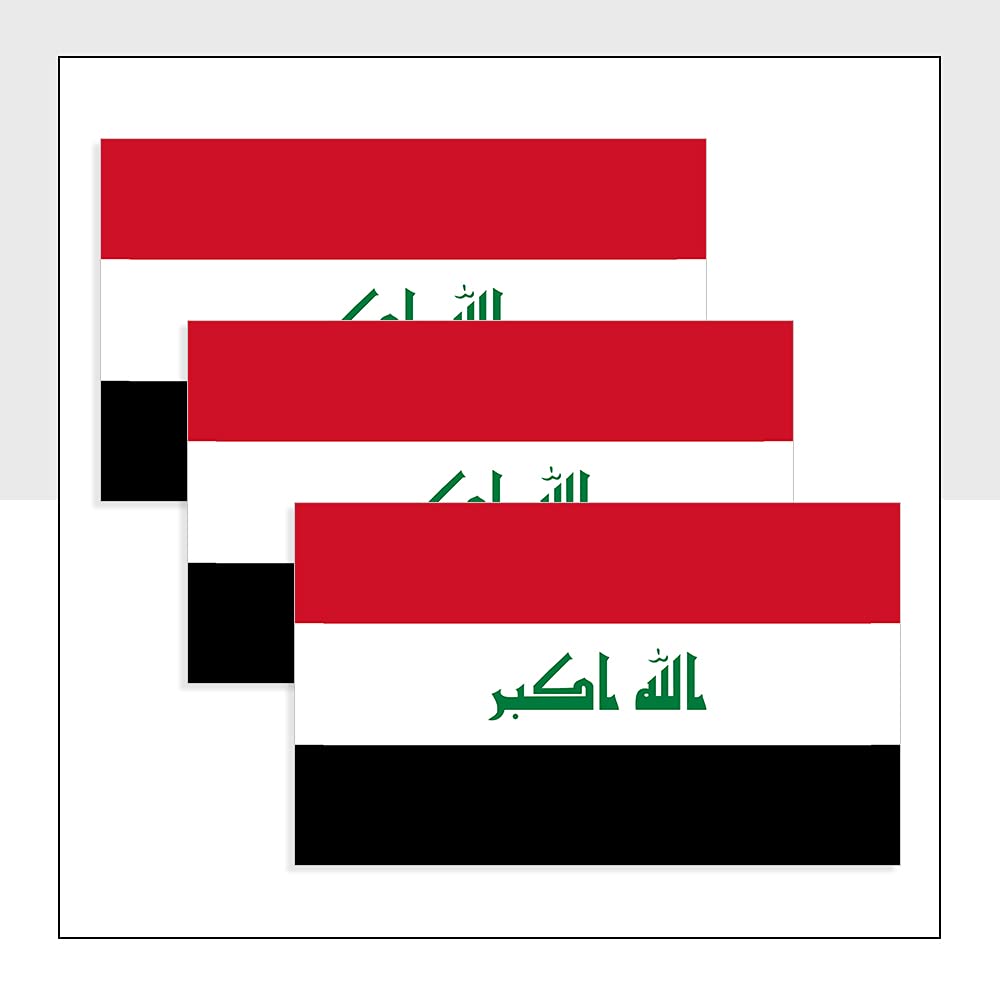 Iraq Flag Car Stickers Pack of 3 (100 x 60mm) Waterproof IRQ Labels for Van Bike Helmet Packwith® #P1021