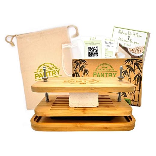 Tofu Press By Grow Your Pantry - New Bamboo Wooden Design with a Stainless Steel Screw System - Bonus Tote Bag for Storage and Ebook Guide.
