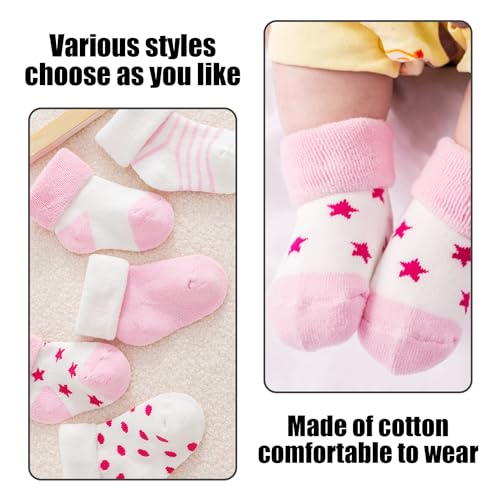 5 Pairs Baby Socks, Newborn Socks for 0-6 Months, Medium Calf, Thickened Thermal, Deodorant & Antibacterial, Pink, 6-12 Months, Girls - Image 4