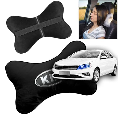Image of Car Company Logo Neck Headrest Pillow Compatible with All Kia Model Pain Relief, Cervical Neck Support Pillow, 22 x 16 cm, 2 Pieces, Black