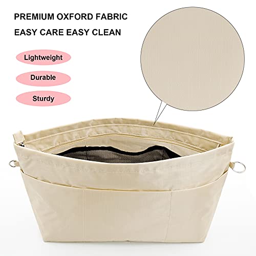 Time Wing Handbag Tote Purse Organizer Insert Bag Liner Shaper Pocketbook Divider Zipper 11 Pockets Compartments X Large Beige #TOP1