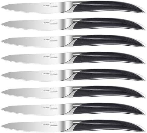 Non Serrated Steak Knives Set of 8, 5 Inch German High Carbon Steel Steak Knife for Kitchen, Sharp Knives with Full-Tang Ergonomic Handle, Black Non Serrated Steak Knives Set of 8, 5 Inch German High Carbon Steel Steak Knife for Kitchen, Sharp Knives with Full-Tang Ergonomic Handle, Black