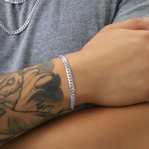 Nuragold 14K Real White Gold Solid Miami Cuban Link 5mm Chain Bracelet (7"-9") Italian Jewelry for Men2