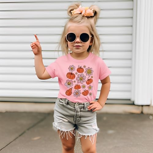 Ritatte Toddler Baby Girl Halloween Shirt Cute Pumpkin Flower Graphic T-Shirt Retro Fall Spooky Season Short Sleeve Tee Tops2