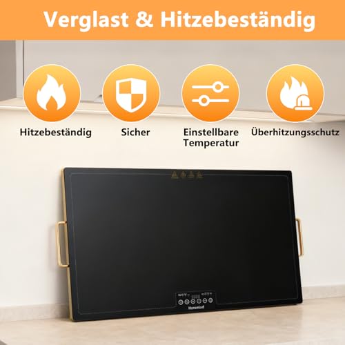 Heromind Warmhalteplatte 80x45 cm, 450W Professionelle Wärmeplatte, Touchscreen, Edelstahl-Rahmen, Mit Griff, Für Restaurant & Haushalt